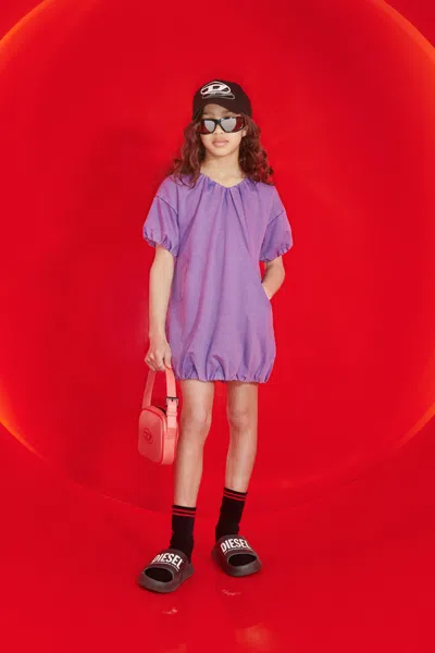 Diesel Kids' Short-sleeve Dress With Logo In Purple