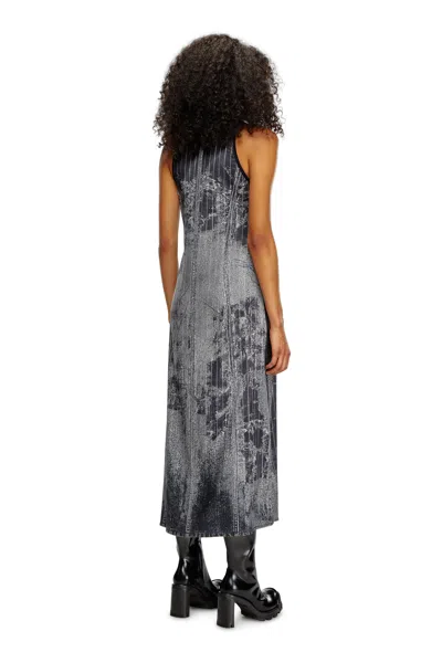 Diesel Abito Midi Con Stampa Denim Gessato In Gray