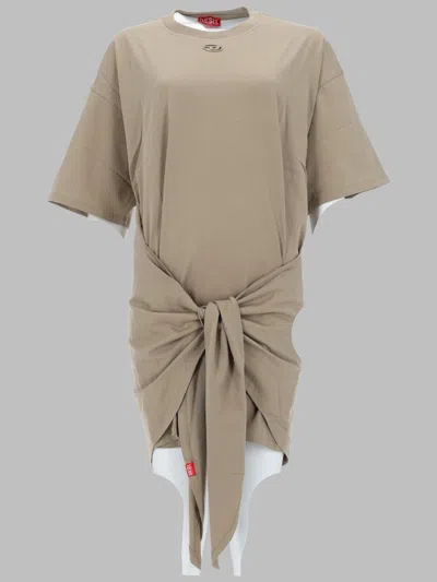 Diesel White Front Knot Cotton Mini Dress In Neutral