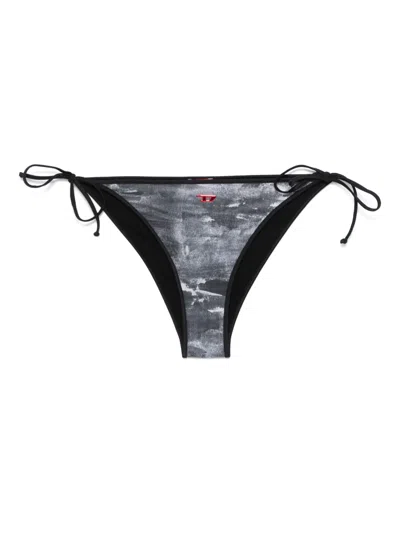 Diesel Abstract-print Bikini Bottoms In Gray