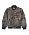 Diesel Padded Bomber Jacket In Printed Satin In Black