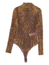 Diesel Abstract-print High-neck Bodysuit In Brown