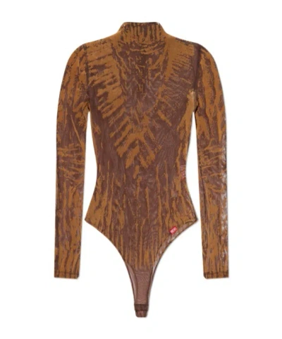 Diesel Abstract-print High-neck Bodysuit In Brown