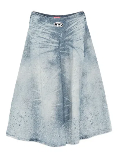 DIESEL ACID-WASH LOGO-PLAQUE DENIM MIDI A-LINE SKIRT