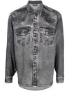 Diesel Acid-wash Long-sleeve Shirt In Black