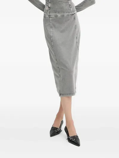 Diesel Acid-wash Midi Straight Skirt In Gray
