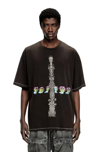 Diesel Acid-wash T-shirt With Printed Graphics In Tobedefined