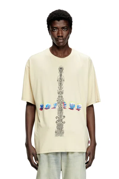 Diesel Acid-wash T-shirt With Printed Graphics In Tobedefined