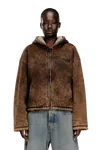 Diesel Acid-wash Zip-up Hoodie With Teddy Lining In Brown