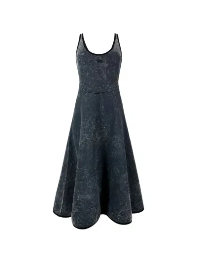 Diesel Acid-wash A-line Midi Dress In Gray