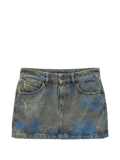 Diesel Acid-wash Denim Mini Skirt In Gray