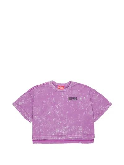 Diesel Kids' 애시드 워싱 로고 프린트 티셔츠 In Purple