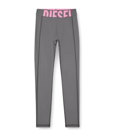 Diesel Adeline Logo-waistband Leggings In Gray