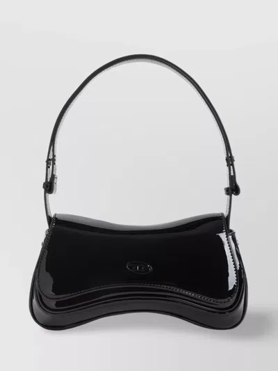 Diesel Adjustable Asymmetric Glossy Shoulder Bag In Black