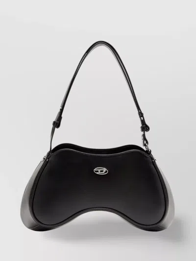 Diesel Adjustable Calf Leather Shoulder Bag In Black