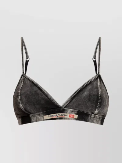 Diesel Adjustable Denim Bra With Contrast Stitching In Black