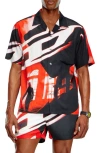 Diesel Beach Shirt With Oval D Poster Print In Black/ Red