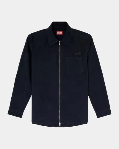 Diesel Alias Logo Zip-front Shirt Jacket In Black