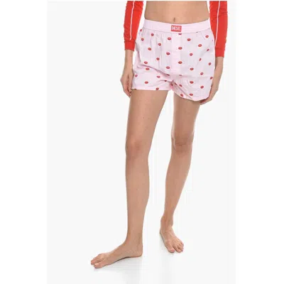 Diesel All-over Mouths Embroidered Uubx-stark Shorts In Pink