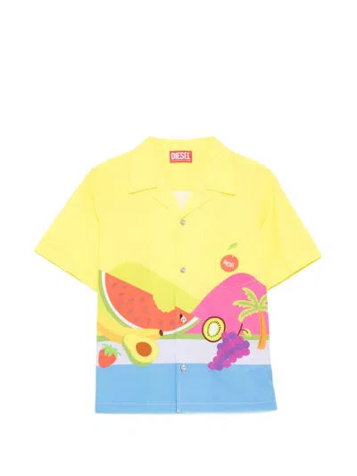 Diesel Kids' All-over Graphic Print Shirt In Yellow