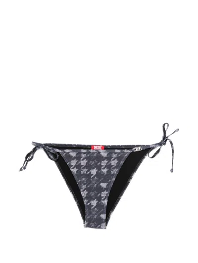 Diesel All-over Print Bikini Bottoms With Adjustable Ties And Oval Logo Hardware In Nero