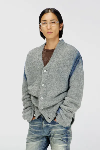 Diesel Alpaca-blend Cardigan With Spray-dyed Seams In Gray