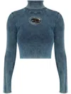 Diesel Cropped Turtleneck Sweater Ribbed Texture In Blue