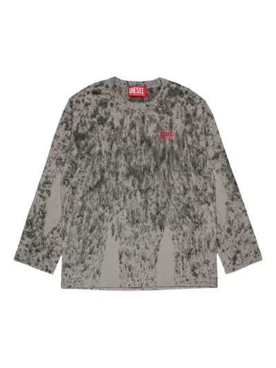 Diesel Kids' T-shirt Manica Lunga In Jersey Allover Acid Rain In Gray