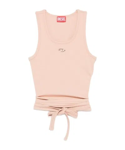 Diesel Anky Ribbed Lace-up Tank Top In Pink