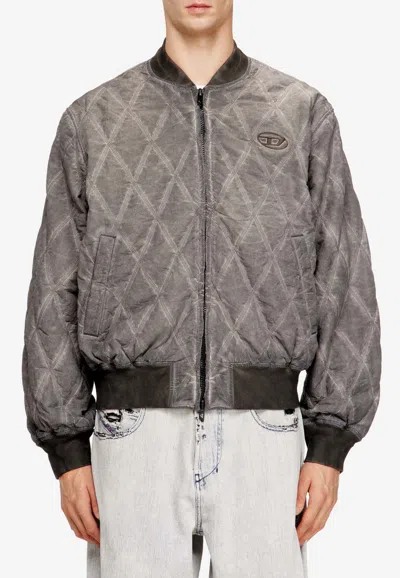 Diesel Argyle Quilted Bomber Jacket In Gray