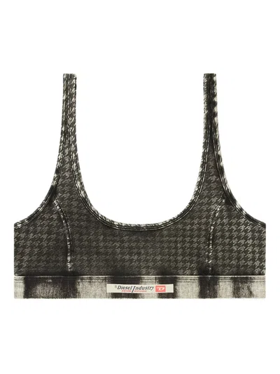 Diesel Ariel Dnm Houndstooth Print Cotton Bra In Gray