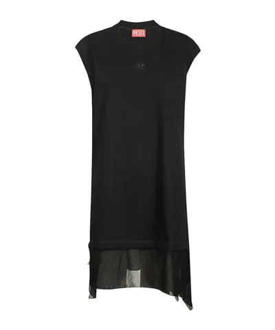 Diesel Asymmetric Cotton T-shirt Dress In Black