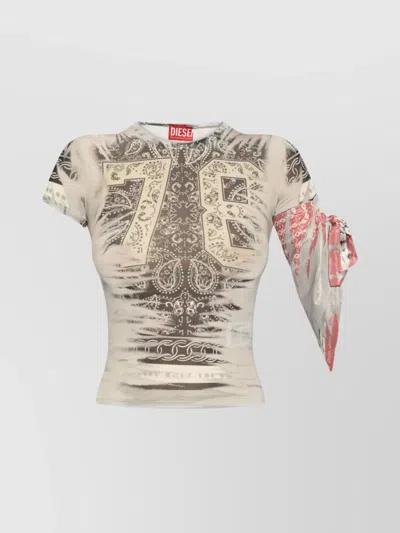 Diesel Asymmetric Crew Neck Cropped Top In Red