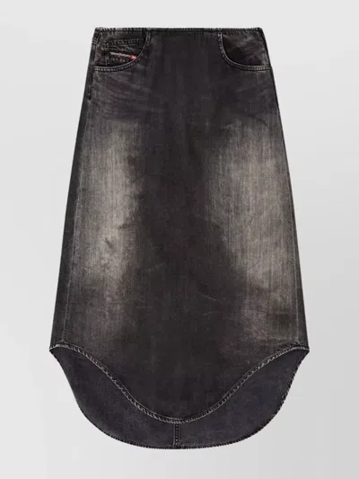 Diesel Asymmetric Denim Skirt Belt Loops In Black