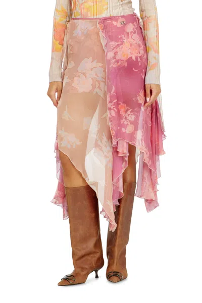 Diesel Asymmetric Floral Midi Skirt In Viscose And Silk In Multi