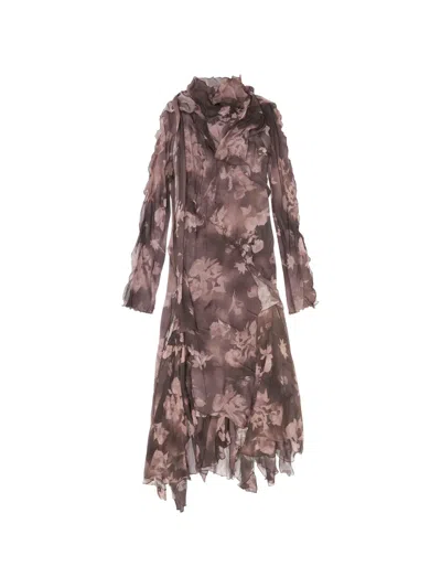 Diesel Asymmetric Midi Dress In Chiffon And Silk-crepe In Multi