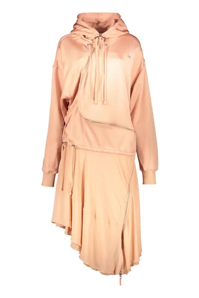 Diesel Asymmetrical Dress In Peach With Hood In Orange