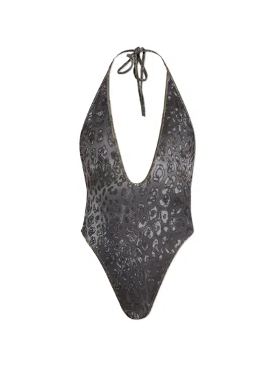 Diesel Audrey-utlt Animal-print Swimsuit In Gray