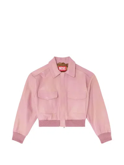 Diesel Aviator Jacket In Treated-leather In Pink