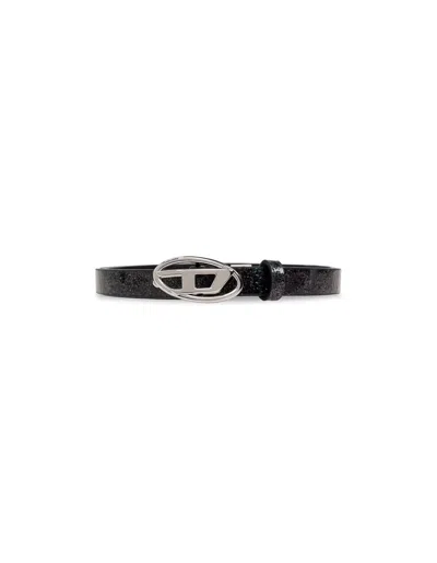 Diesel B-1dr 15 Belt In Glossy Black Glitter Leather
