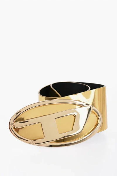 Diesel B-1dr 80 Oval Belt With Mirror Effect In Gold