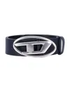 Diesel Black Belt With Oval D Logo Buckle Closure In Leather Man