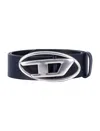 Diesel Black Belt With Oval D Logo Buckle Closure In Leather Man In Black