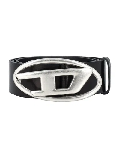 Diesel B-1dr Leather Belt In Black