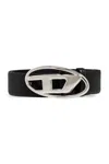 Diesel Black Belt With Oval D Logo Buckle Closure In Leather Man In Black
