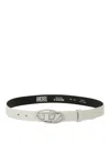 Diesel White Belt With Logo Buckle In Silver