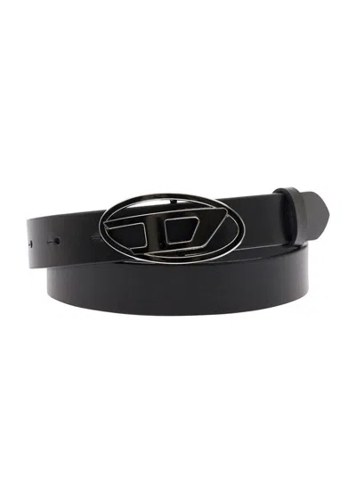 Diesel 'b-1dr' Black Belt With Oval D Buckle