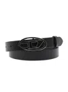 Diesel B-1dr Black Belt With Oval D Buckle In Leather Woman