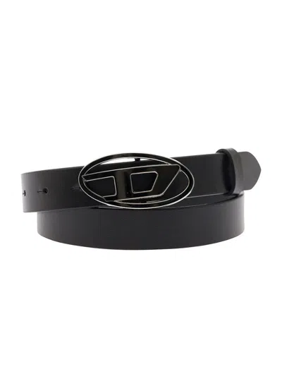 DIESEL 'B-1DR' BLACK BELT WITH OVAL D BUCKLE IN LEATHER WOMAN