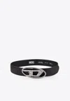 Diesel Oval Buckle Black Strap Belt With Sparkling Embellishments In Black